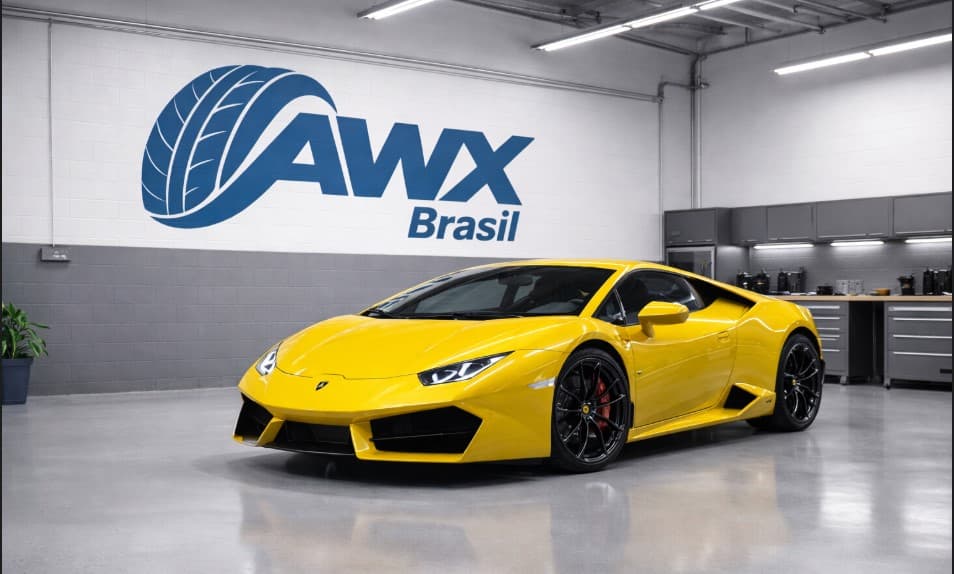 Veículo esportivo amarelo em uma garagem